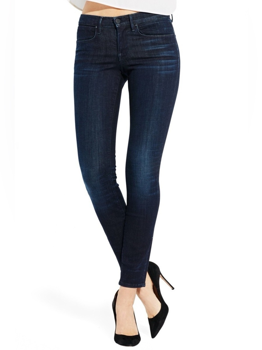 AYR Jac’s Jean Skinny Jeans Stretch Denim Ankle Crop Dark Wash Faded Whiskering